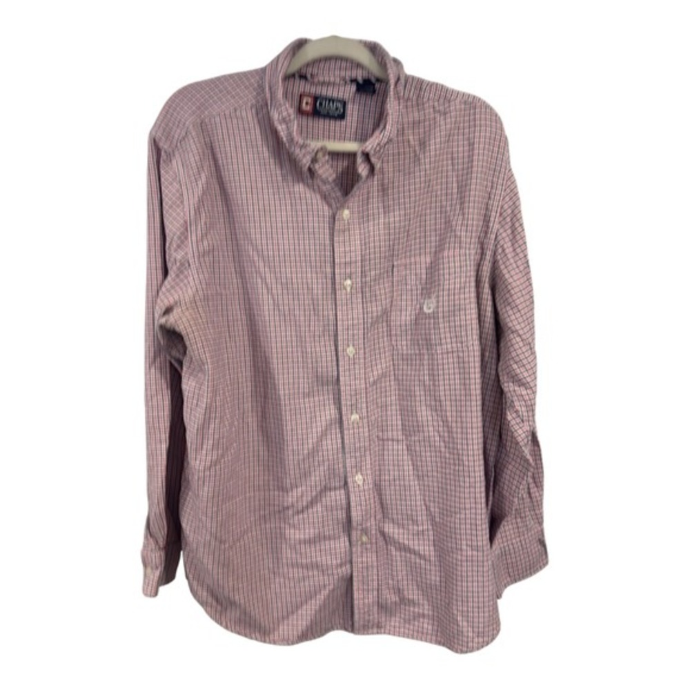 Chaps Mens XL Long Sleeve Button Down Shirt Red White Navy‎ Plaid Cotton Logo